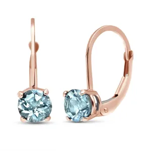 1.2 Carat 14K Solid Rose Gold Solitaire Aquamarine Leverback Earrings