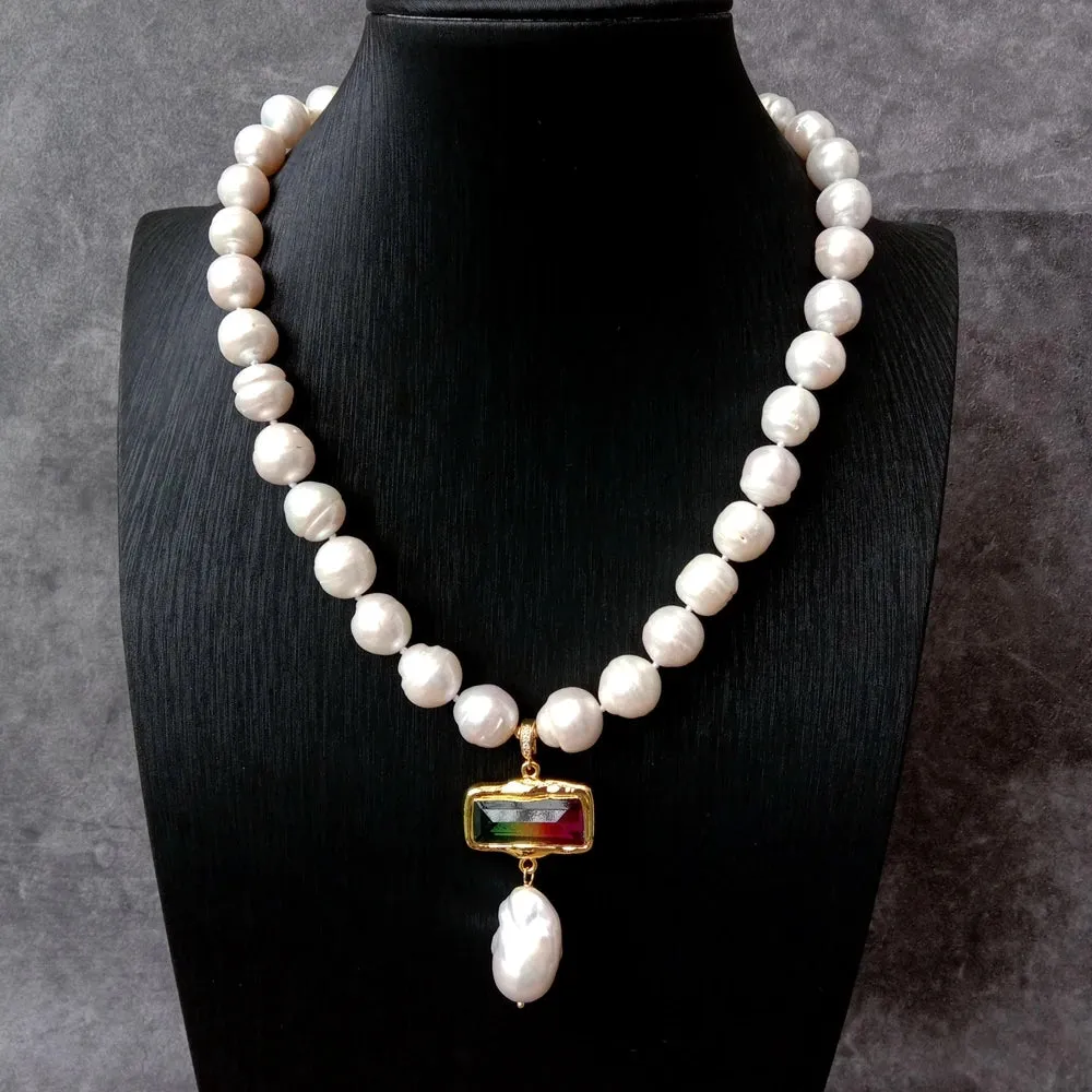 12mm White Nuclear Pearl Necklace White Baroque Pearl