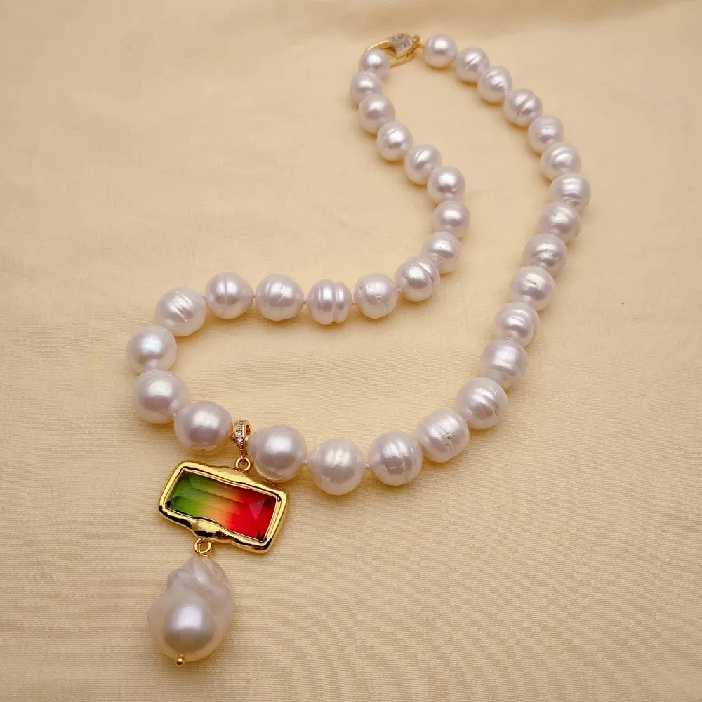 12mm White Nuclear Pearl Necklace White Baroque Pearl