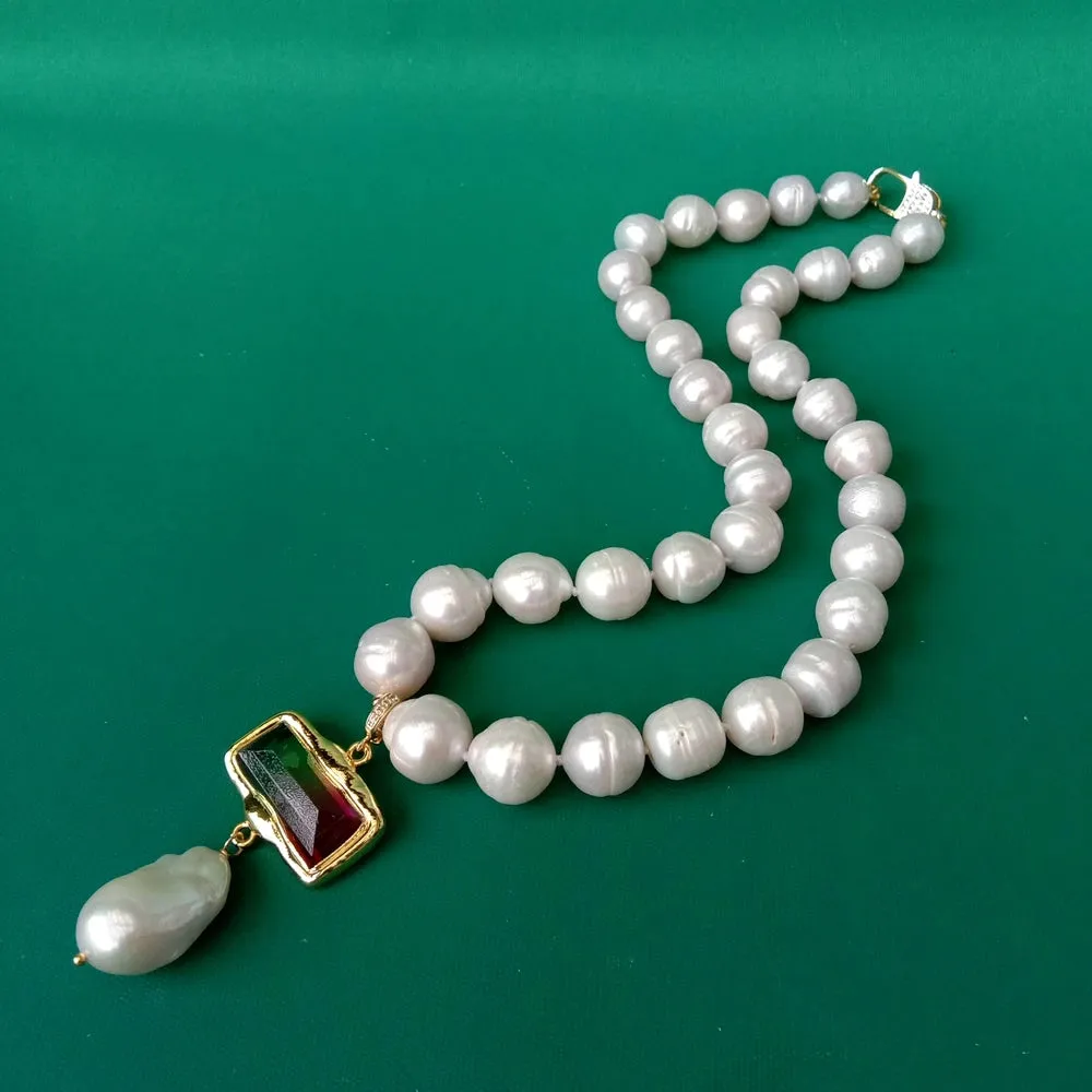 12mm White Nuclear Pearl Necklace White Baroque Pearl