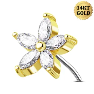 14K Clear CZ Flower Threadless Nose and Earring Stud