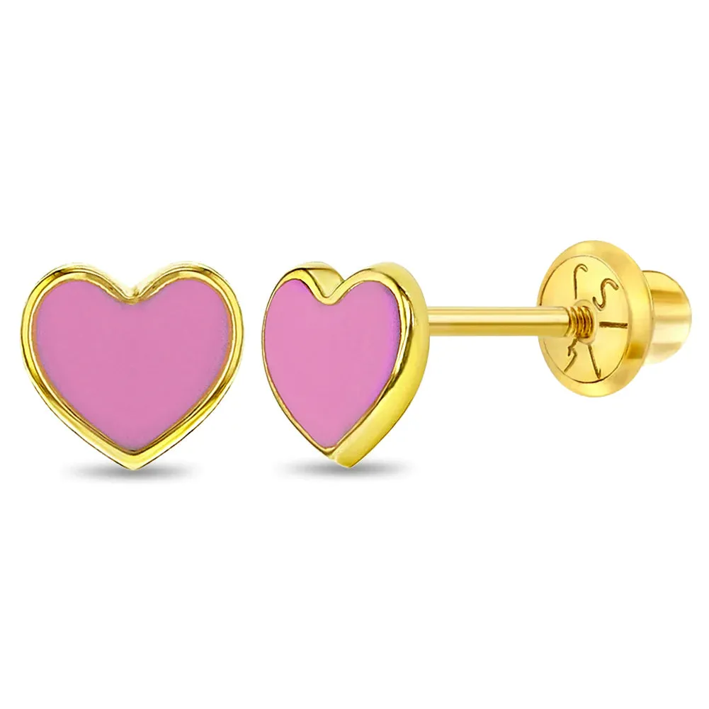 14K Enamel Heart Studs