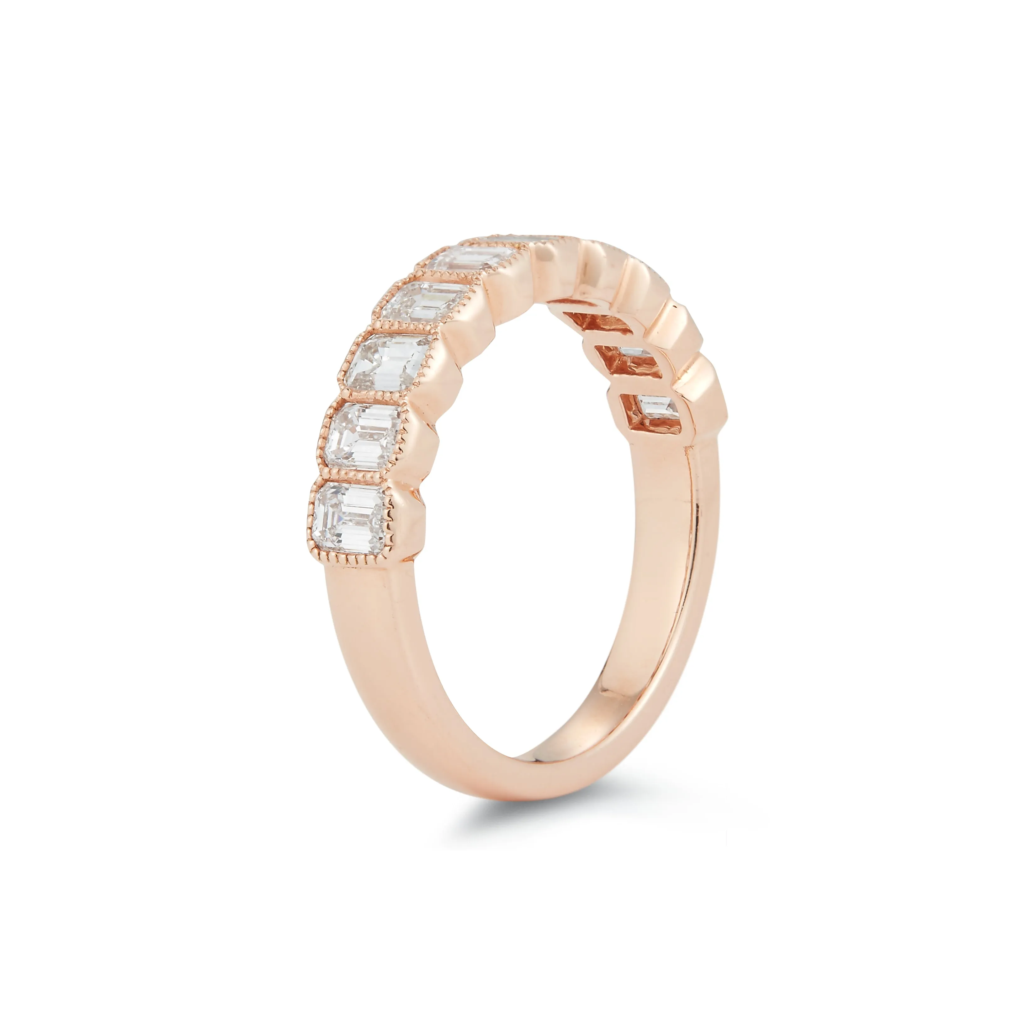 14k Rose Gold Bezel Set Emerald Cut Wedding Band