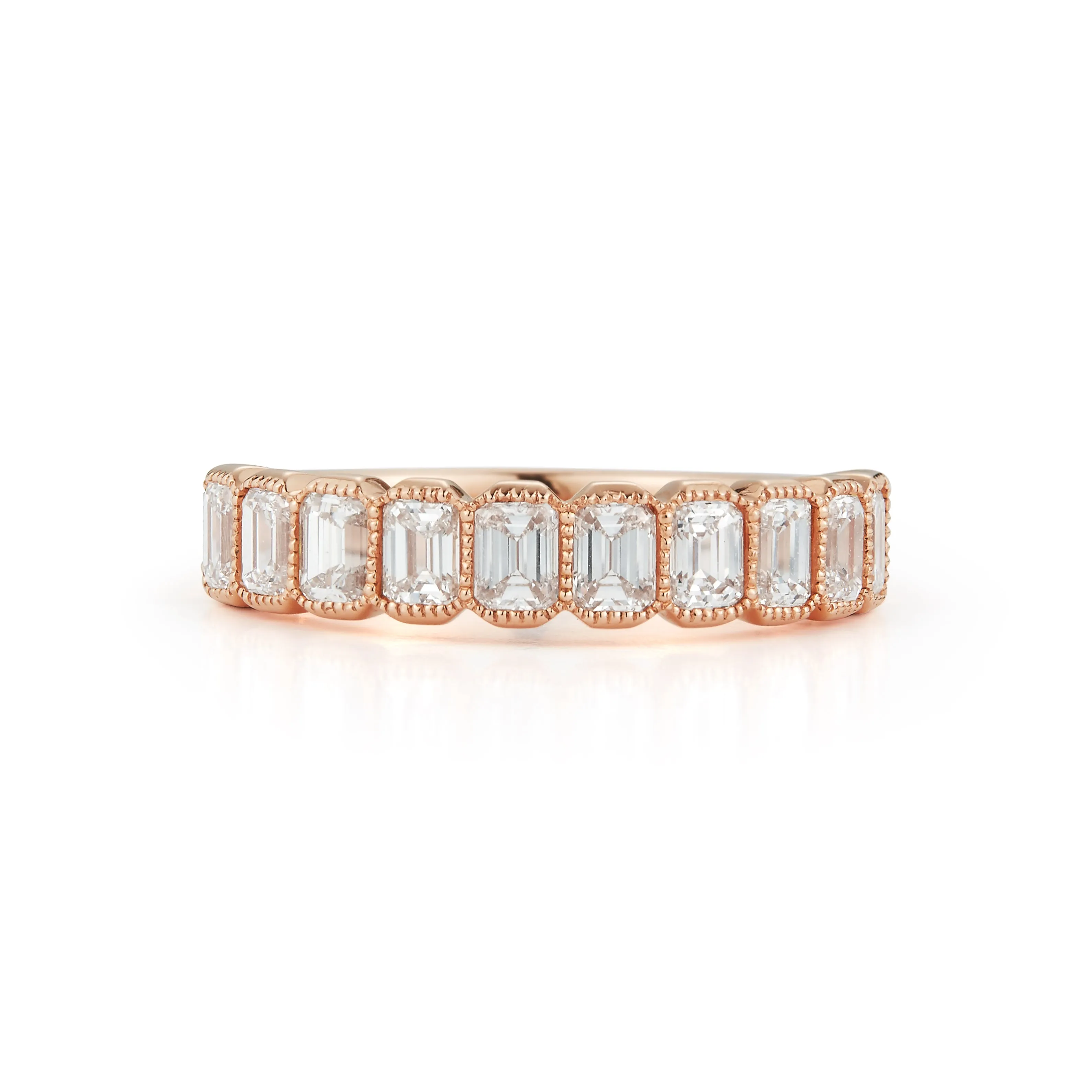 14k Rose Gold Bezel Set Emerald Cut Wedding Band