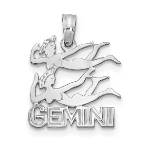 14K White Gold Polished Textured Finish Zodiac GEMINI Charm Pendant