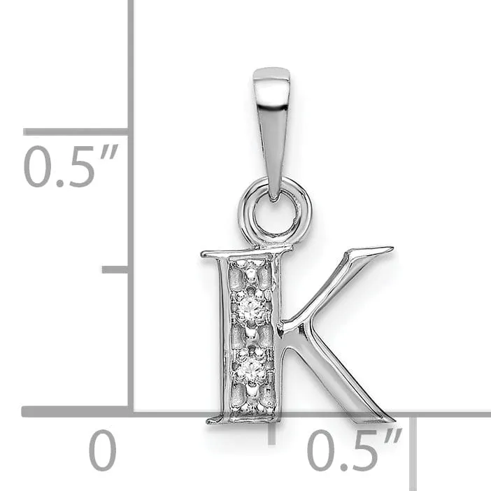 14K White Gold Small 0.01CT Diamond Letter K Initial Block Pendant