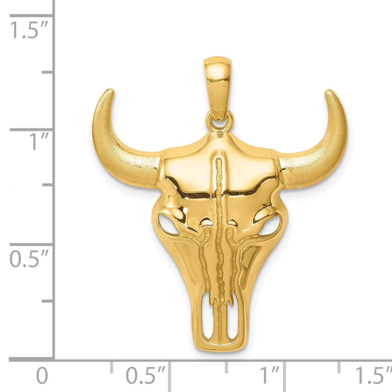 14K Yellow Gold Concaved Shape Polished Finish Steer Skull with Horns Charm Pendant