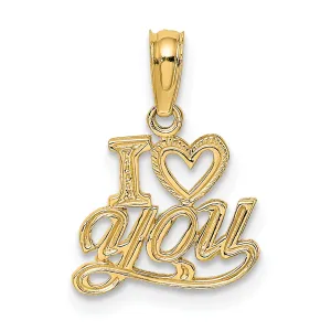 14k Yellow Gold Polished Textured Finish I HEART YOU Pendant