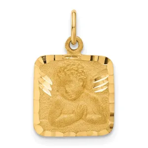 14K Yellow Gold Satin and D.C Finish Square Shape Angel Pendant