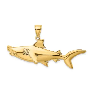 14K Yellow Gold Textured Polished Finish 3-Dimensional Hammerhead Shark Charm Pendant