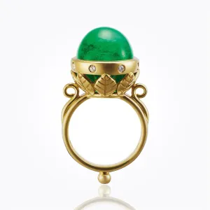 18K Arcadia Ring with cabochon emerald and diamond