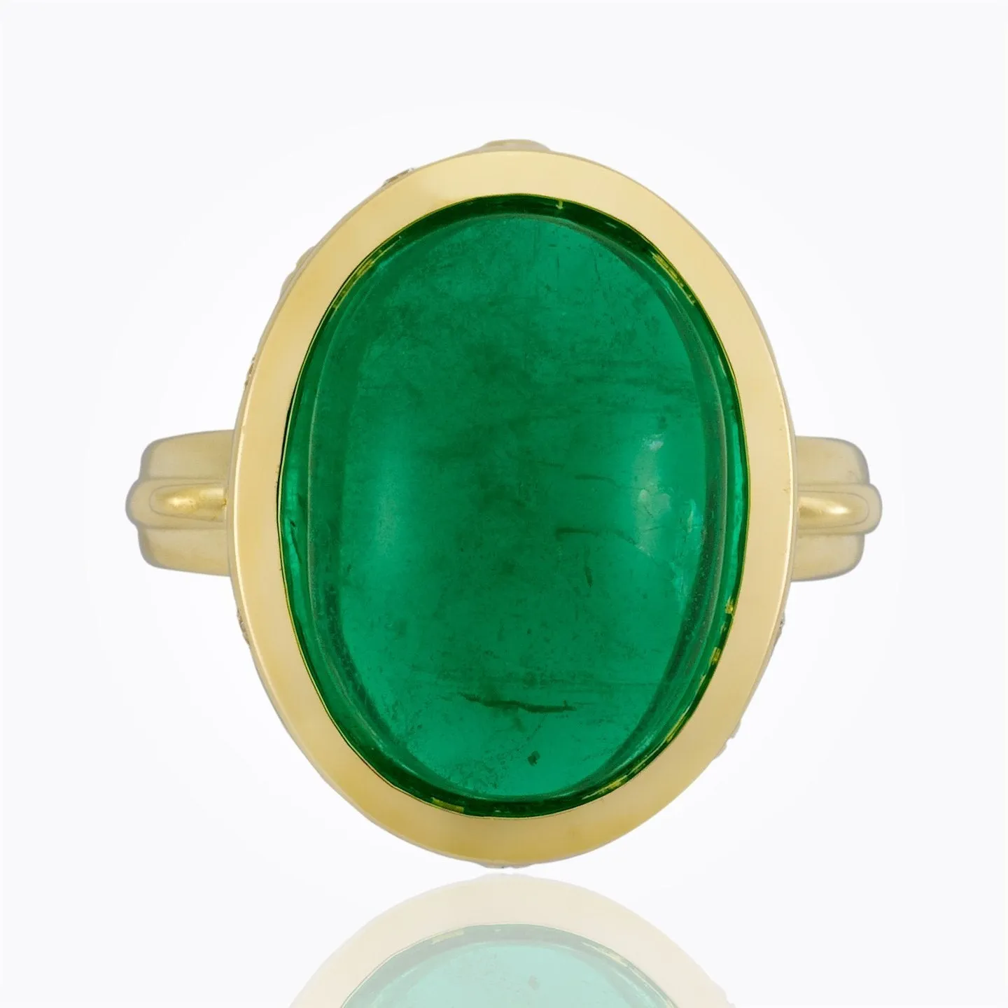 18K Arcadia Ring with cabochon emerald and diamond