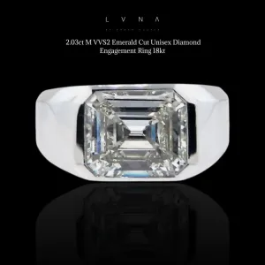 2.03ct M VVS2 Emerald Cut Unisex Diamond Engagement Ring 18kt