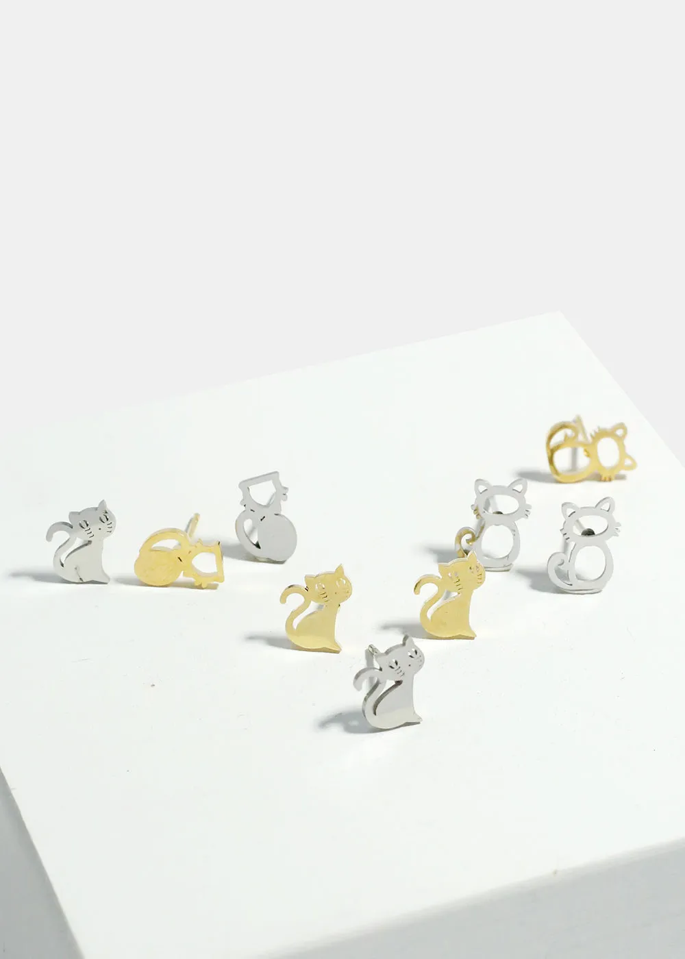 3-Pair Cats Stud Earrings