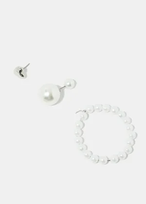 3-Pair Pearl Stud & Hoop Earrings