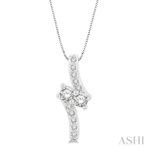 3/8 Ctw Asymmetrical 2Stone Round Cut Diamond Pendant With Box Link Chain in 14K White Gold