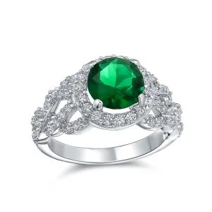 3CT Emerald Green Cocktail Statement Ring with CZ Pave Silver Plated Brass