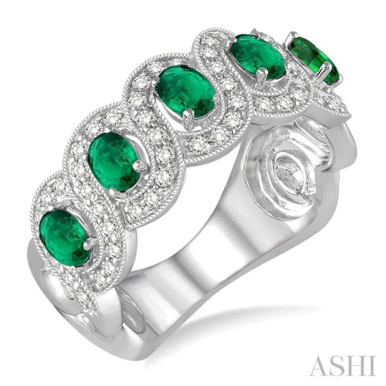 4x3 MM Oval Cut Emerald and 1/2 Ctw Round Cut Diamond Precious Ring in 14K White Gold