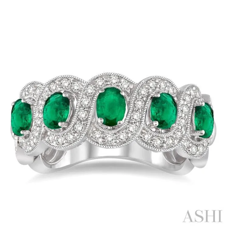 4x3 MM Oval Cut Emerald and 1/2 Ctw Round Cut Diamond Precious Ring in 14K White Gold