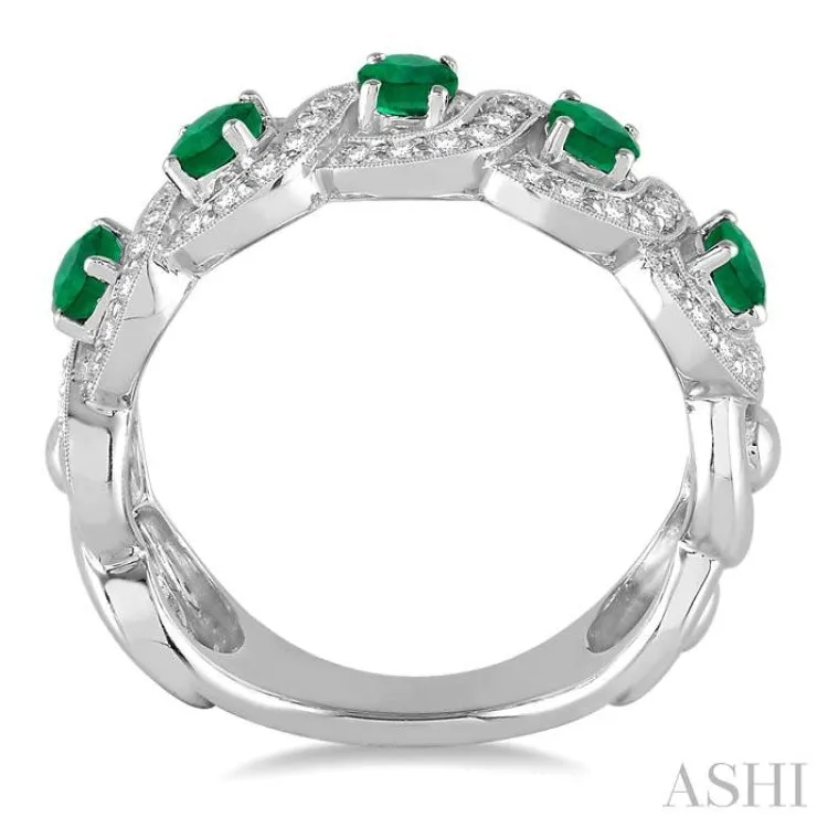 4x3 MM Oval Cut Emerald and 1/2 Ctw Round Cut Diamond Precious Ring in 14K White Gold