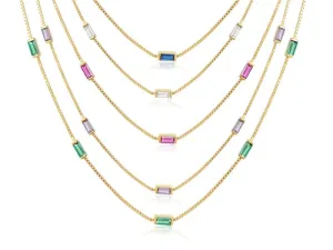 925 Silver Colorful Zircon Square Pendant Necklace