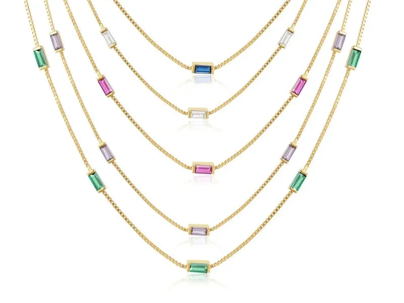 925 Silver Colorful Zircon Square Pendant Necklace