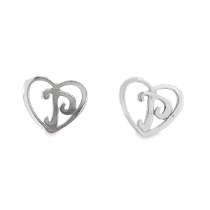 A433 Heart Letter P Post Earrings