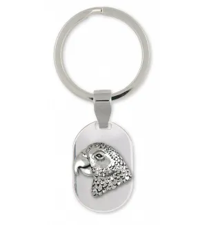 African Grey Key Ring Jewelry Sterling Silver Handmade Parrot Key Ring AFG2X-KRE