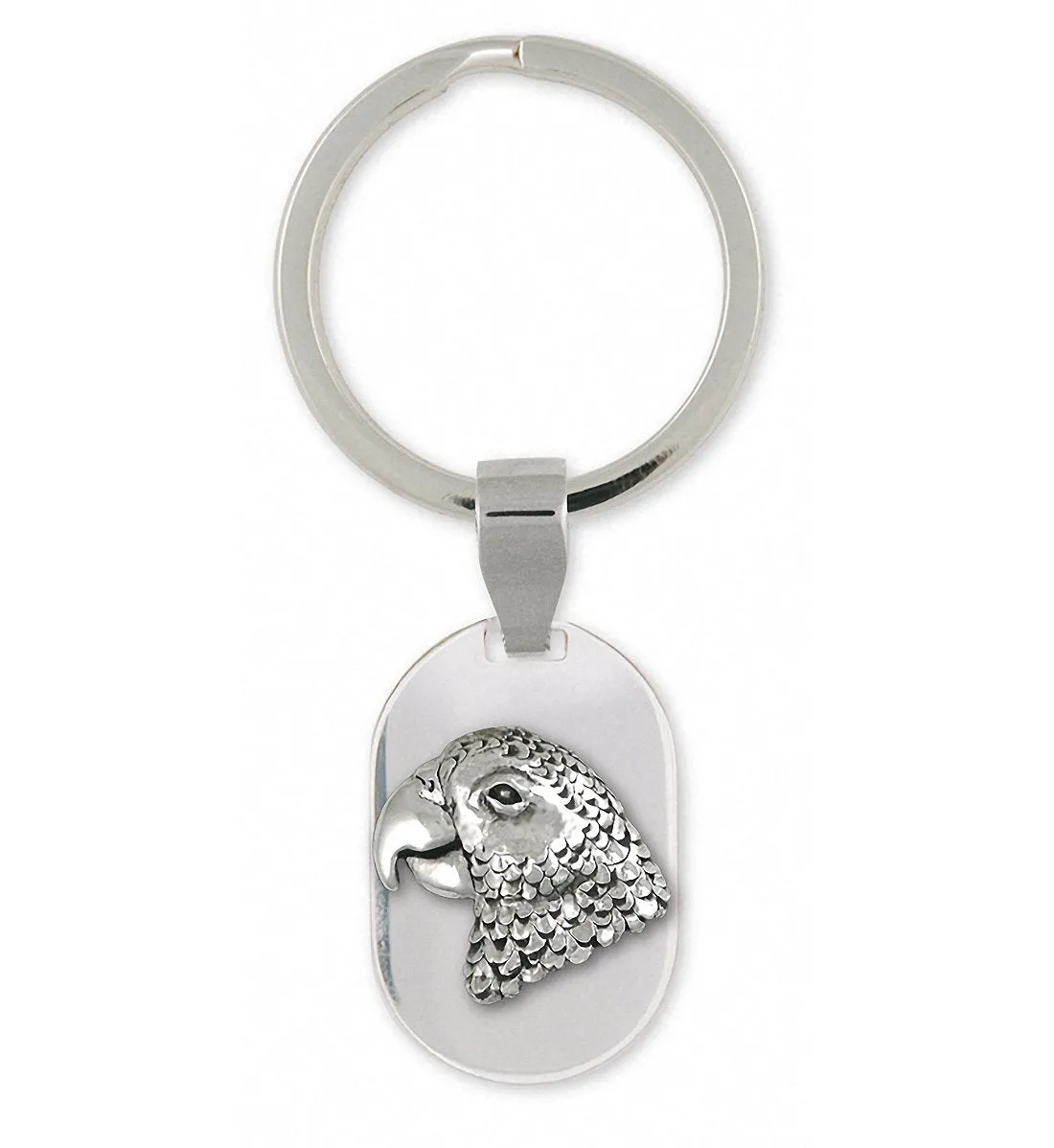 African Grey Key Ring Jewelry Sterling Silver Handmade Parrot Key Ring AFG2X-KRE