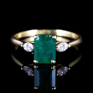 Antique Victorian Emerald Diamond Trilogy Ring 18Ct Circa 1900