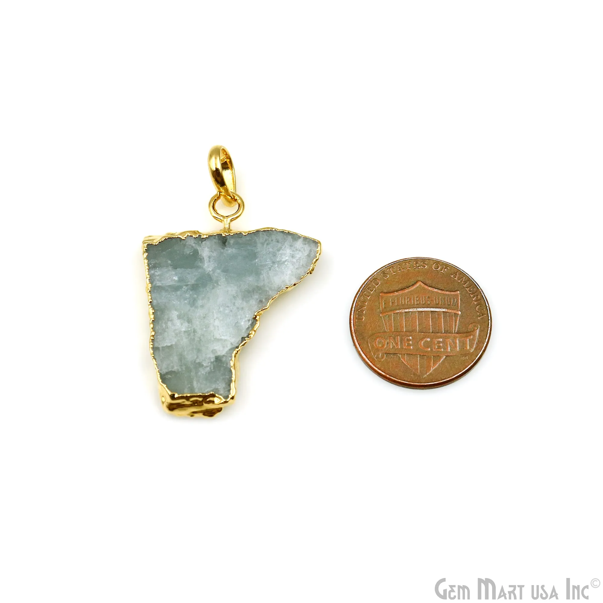 Aquamarine Free Form shape 33x24mm Gold Electroplated Gemstone Single Bail Pendant