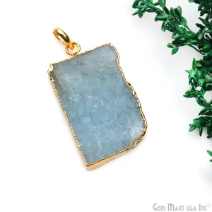 Aquamarine Free Form shape 40x23mm Gold Electroplated Gemstone Single Bail Pendant