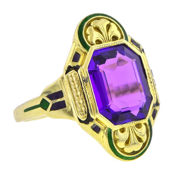 Art Deco Amethyst Enamel Ring