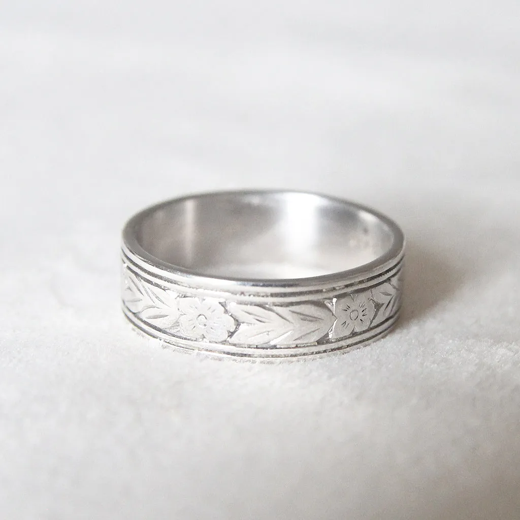 Art Deco Orange Blossom Engraved Wide Wedding Band