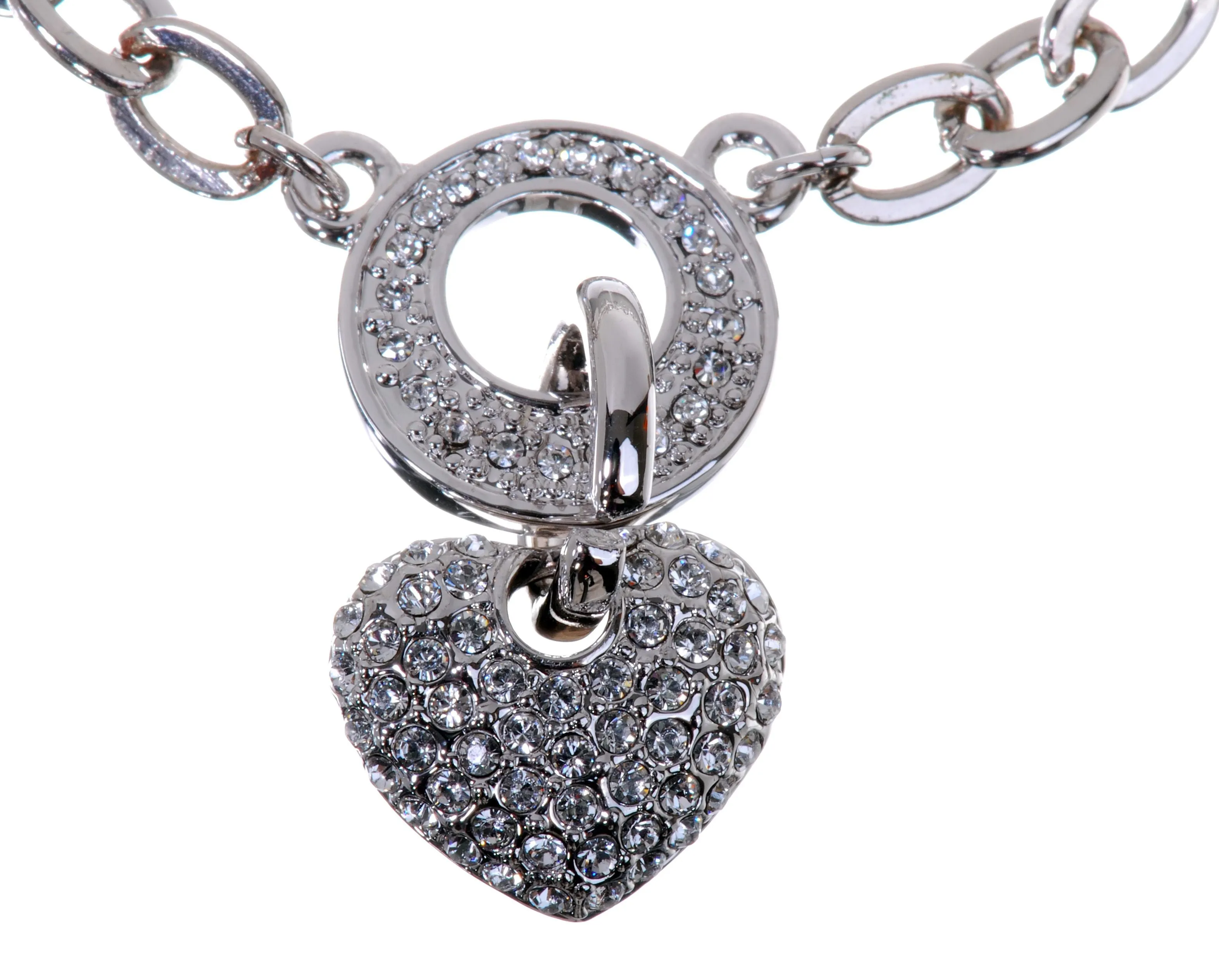 B7110 Rhodium Swarovski Heart Circle Chain Bracelet