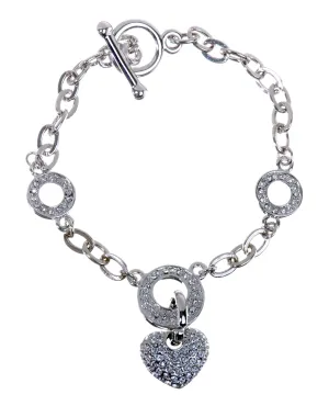 B7110 Rhodium Swarovski Heart Circle Chain Bracelet