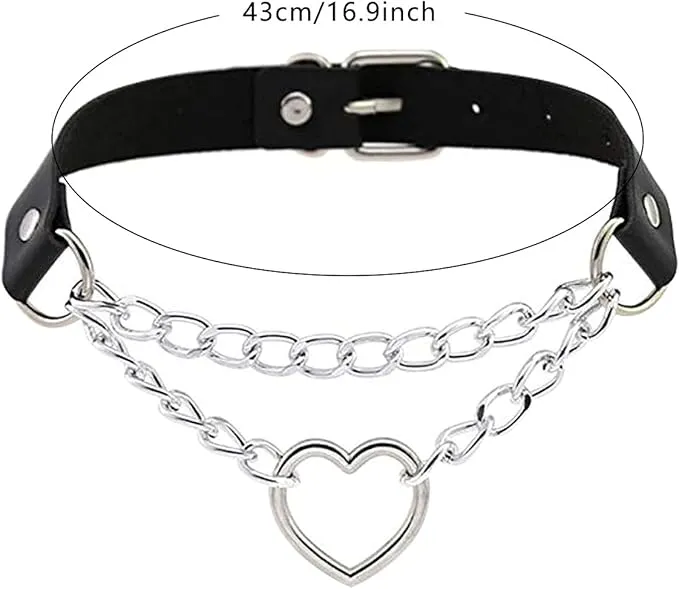 BEHAHAI 1 PCS Heart Leather Choker Black O Ring Vintage Gothic Punk Choker Fancy Dress Rock Choker Necklace PU Leather Collar Choker