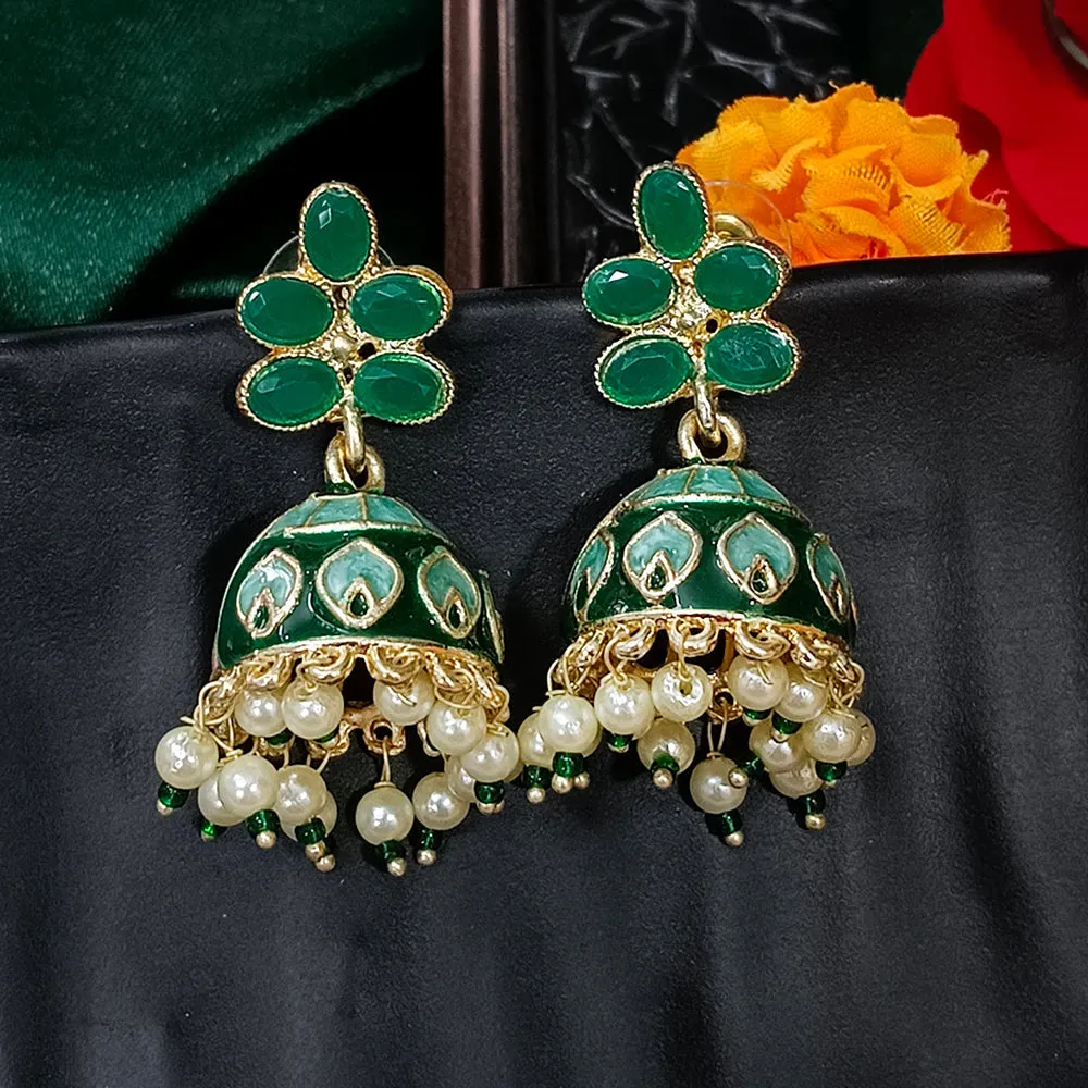 Bhavi Jewels Gold Plated Mennakari Jhumki Earrings