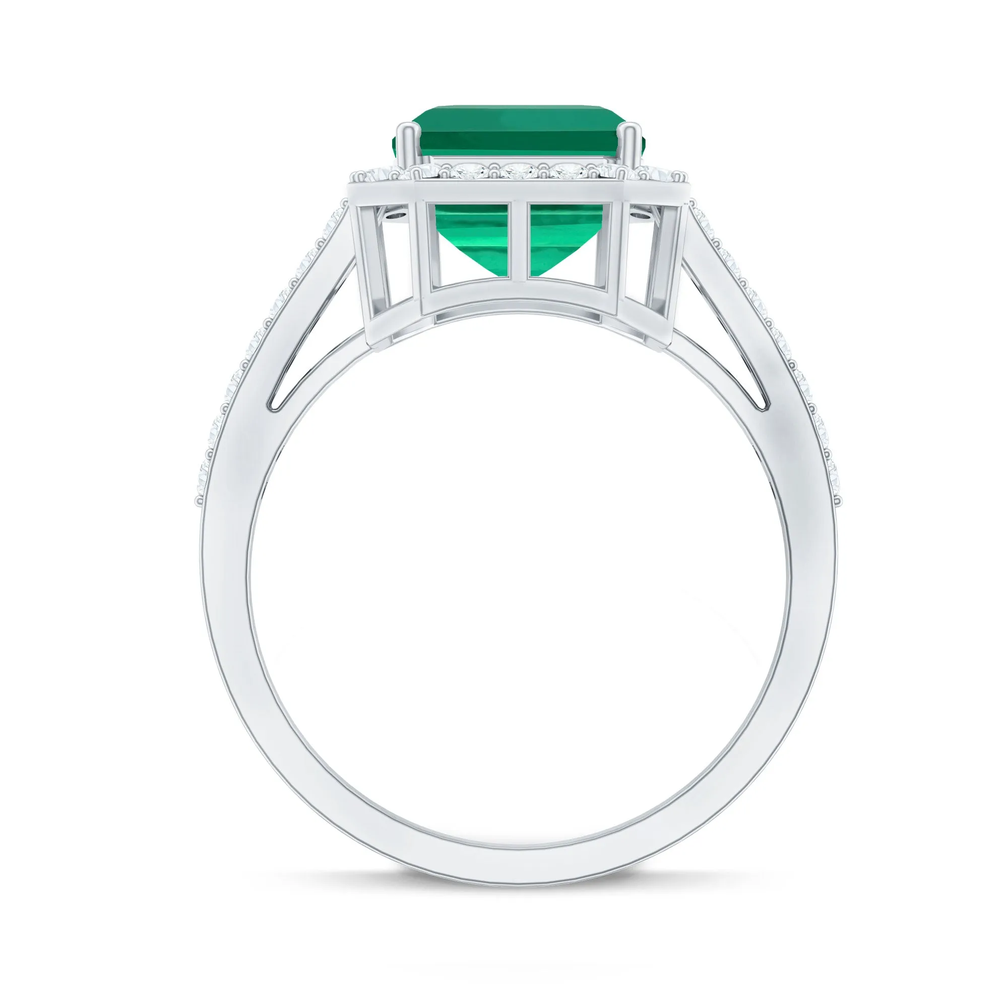 Big Octagon Cut Created Emerald Halo Engagement Ring with Diamond