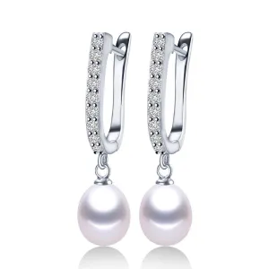 Big size 925 sterling silver dangle earrings,high quality natural pearl drop earrings for women,genuine pearl jewelry