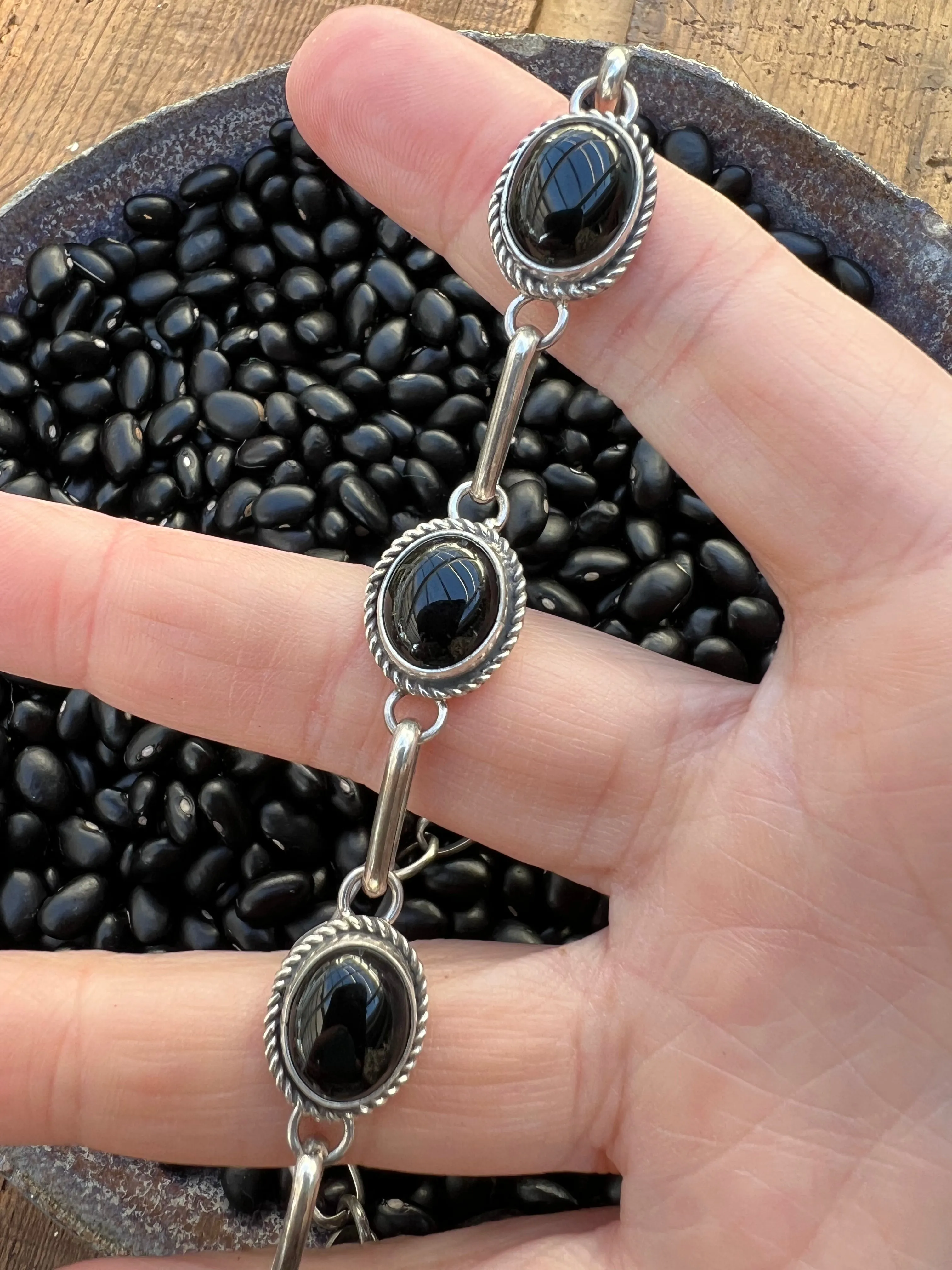 Black Onyx Choker with dot dash chain