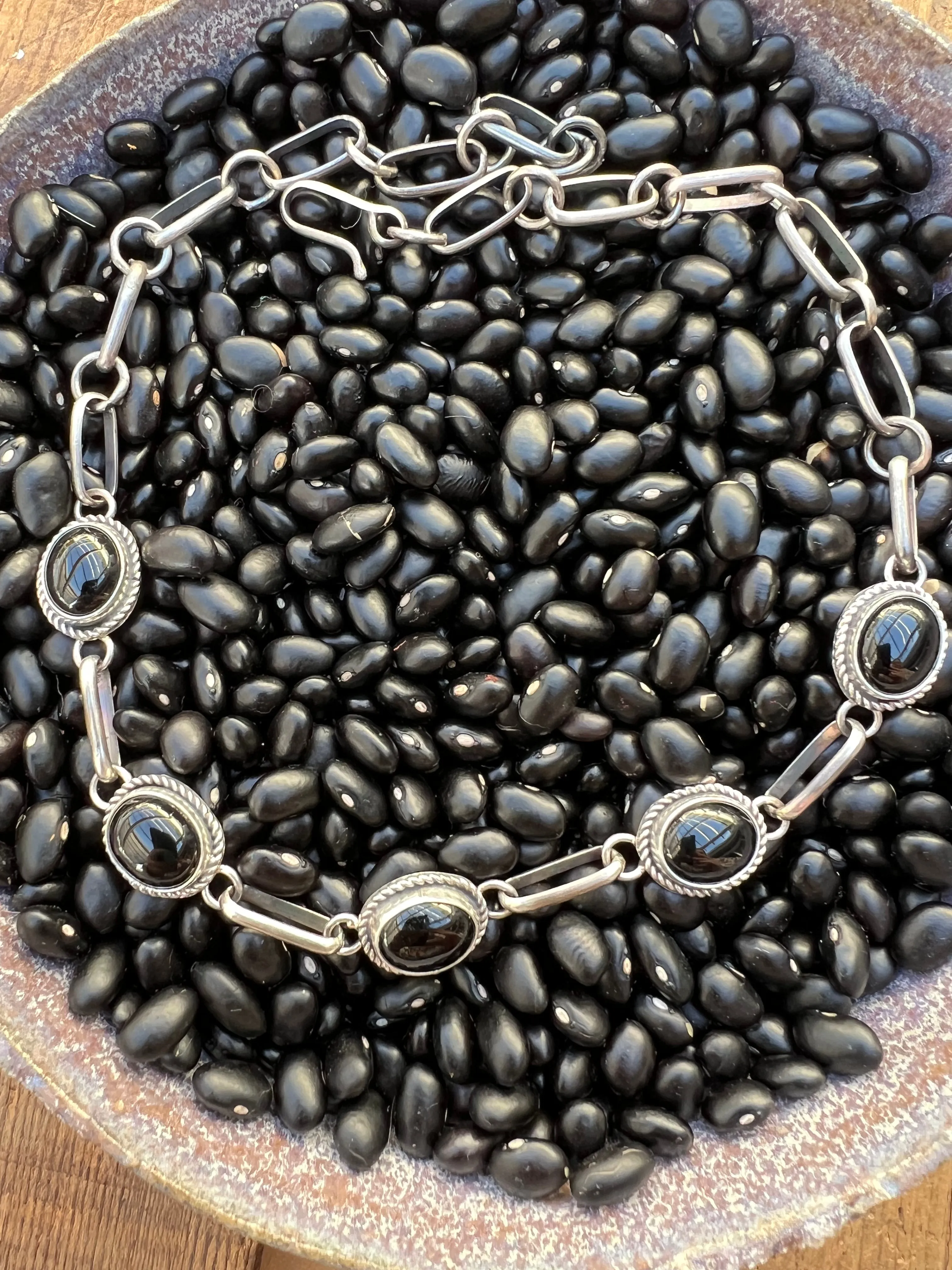 Black Onyx Choker with dot dash chain