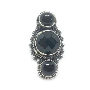 Black Onyx Triple Gemstone Ring