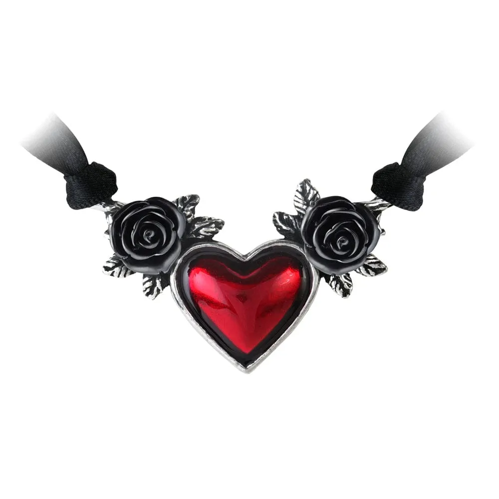 Black Roses Bloody Red Heart Necklace