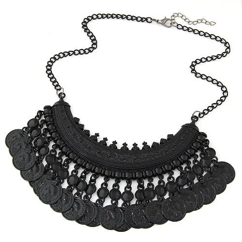 Bohemian Gypsy Tassel Silver Coin Necklaces & Pendants for Women Vintage Statement Maxi Necklace Choker Collier Femme