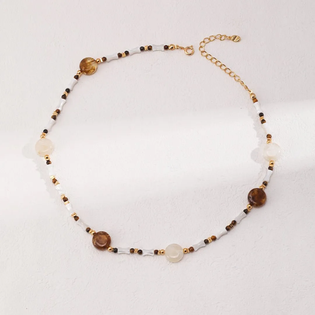 Brown Tiger Eye Stone Shells Beaded Necklace