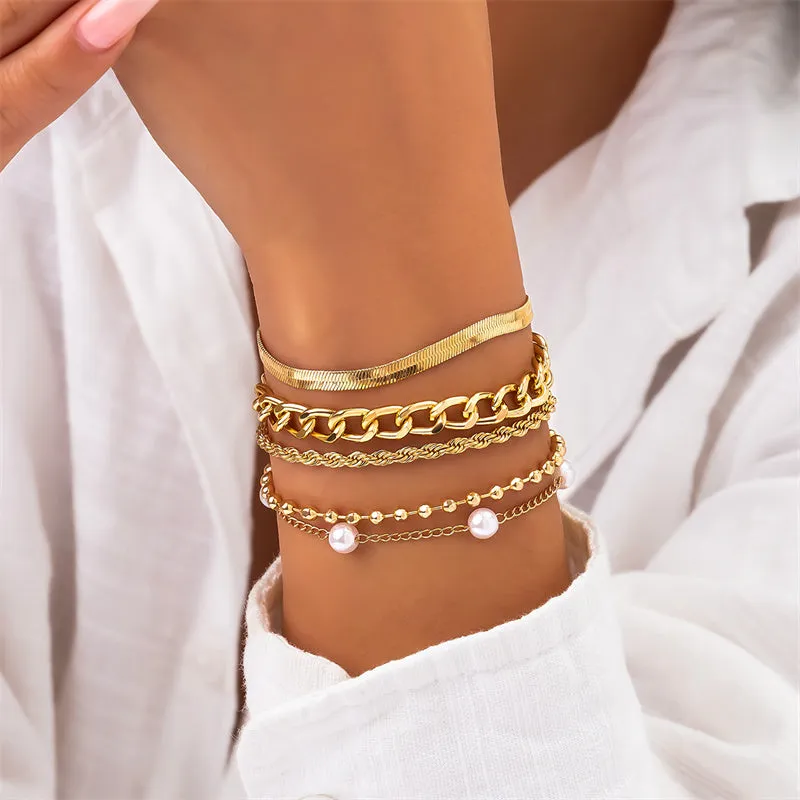 Casual Patchwork Chains Pearl Bracelets