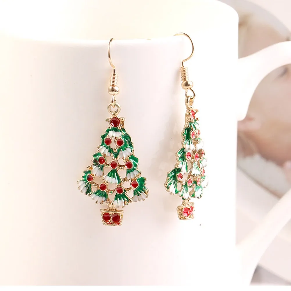 Christmas Earrings Zinc Alloy Festival Ornaments 1Pair Christmas Tree Earrings For Women Metal Stud Earring