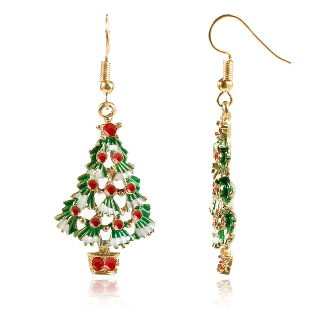 Christmas Earrings Zinc Alloy Festival Ornaments 1Pair Christmas Tree Earrings For Women Metal Stud Earring