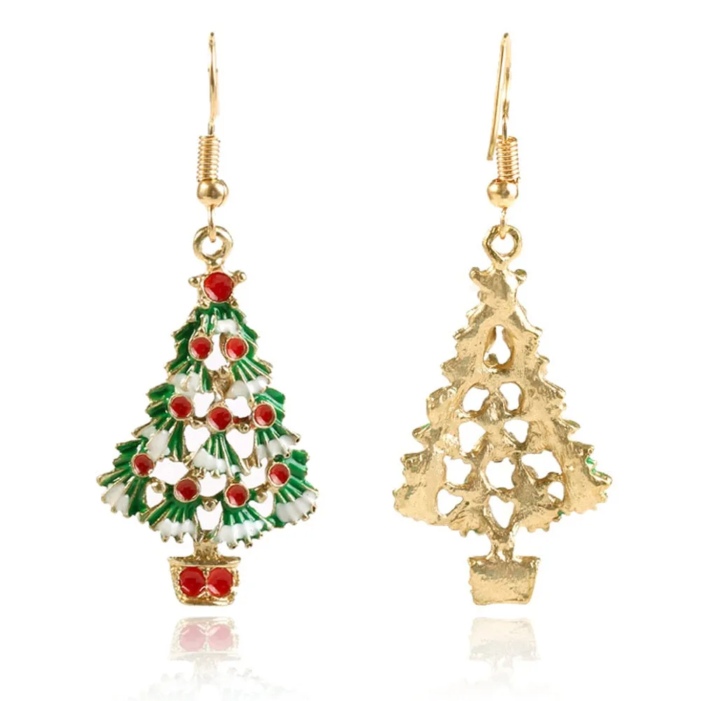 Christmas Earrings Zinc Alloy Festival Ornaments 1Pair Christmas Tree Earrings For Women Metal Stud Earring